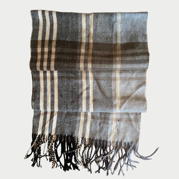 Croft & Barrow Gray Plaid Flannel Scarf Fringe Unisex 12.5" x 70" - Picture 3 of 6